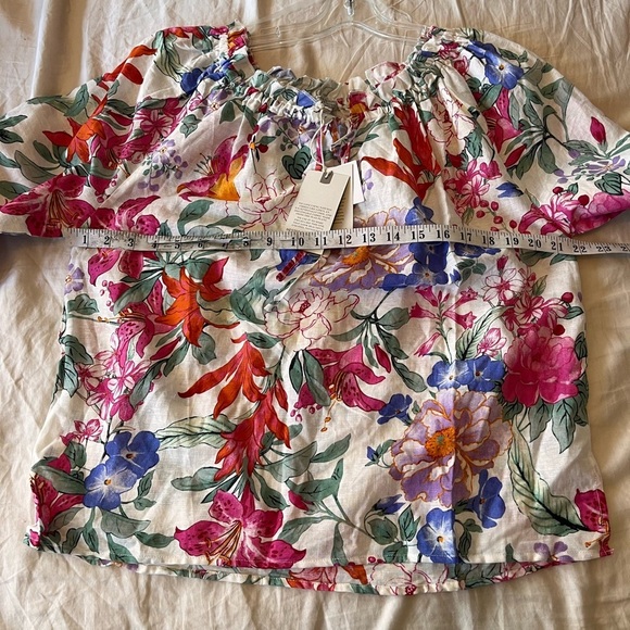 NWT Hester & Orchard Ivory Multi Floral Linen Blend Top M - Picture 9 of 11